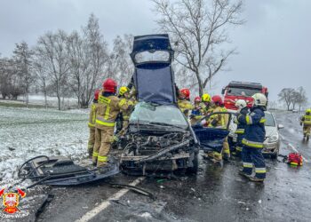 Czołowe zderzenie na drodze krajowej