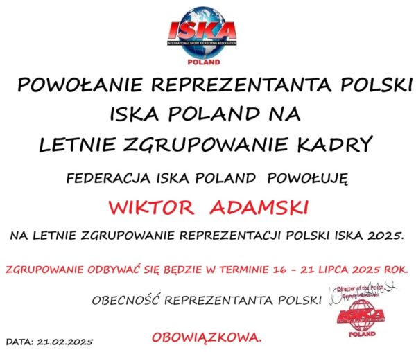 Powołanie na zgrupowanie kadry