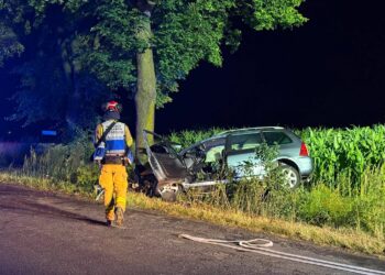 Nocny wypadek pod Koźminem Wielkopolskim. 23-latek uderzył autem w drzewo